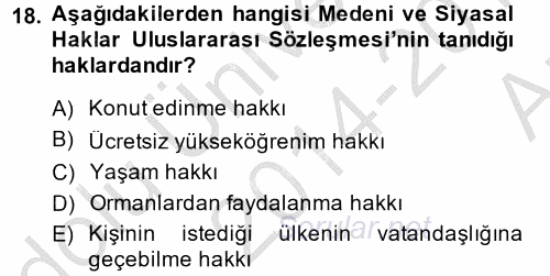 İnsan Hakları Ve Kamu Özgürlükleri 2014 - 2015 Ara Sınavı 18.Soru