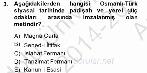 İnsan Hakları Ve Kamu Özgürlükleri 2014 - 2015 Ara Sınavı 3.Soru