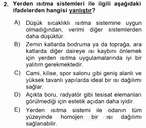 Isıtma Havalandırma ve Klima Sistemlerinde Enerji Ekonomisi 2015 - 2016 Tek Ders Sınavı 2.Soru