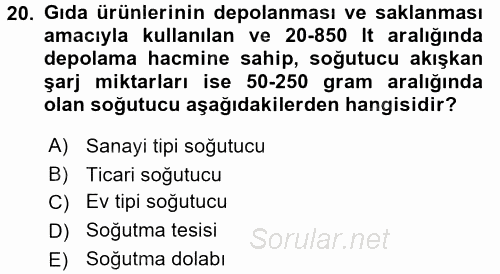 Isıtma Havalandırma ve Klima Sistemlerinde Enerji Ekonomisi 2015 - 2016 Tek Ders Sınavı 20.Soru