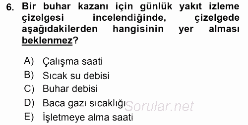 Isıtma Havalandırma ve Klima Sistemlerinde Enerji Ekonomisi 2015 - 2016 Tek Ders Sınavı 6.Soru