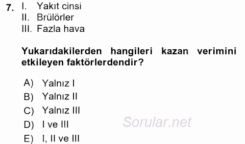 Isıtma Havalandırma ve Klima Sistemlerinde Enerji Ekonomisi 2015 - 2016 Tek Ders Sınavı 7.Soru