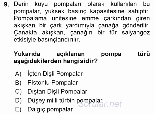 Isıtma Havalandırma ve Klima Sistemlerinde Enerji Ekonomisi 2015 - 2016 Tek Ders Sınavı 9.Soru