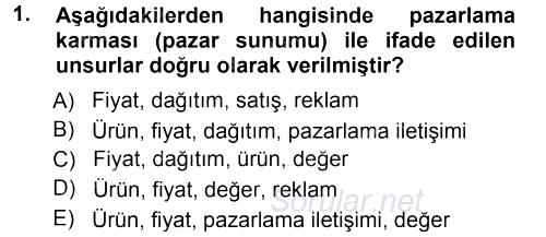 Pazarlama Yönetimi 2012 - 2013 Ara Sınavı 1.Soru