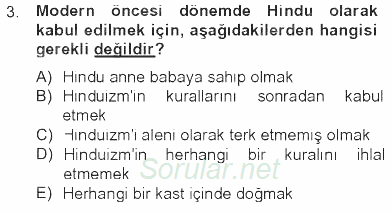 Yaşayan Dünya Dinleri 2012 - 2013 Tek Ders Sınavı 3.Soru