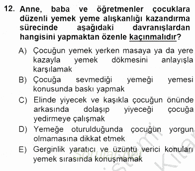 Okulöncesi Eğitime Giriş 2012 - 2013 Dönem Sonu Sınavı 12.Soru