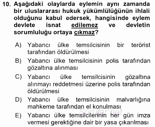 Uluslararası Hukuk 2 2016 - 2017 3 Ders Sınavı 10.Soru