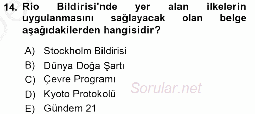 Uluslararası Hukuk 2 2016 - 2017 3 Ders Sınavı 14.Soru