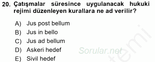 Uluslararası Hukuk 2 2016 - 2017 3 Ders Sınavı 20.Soru