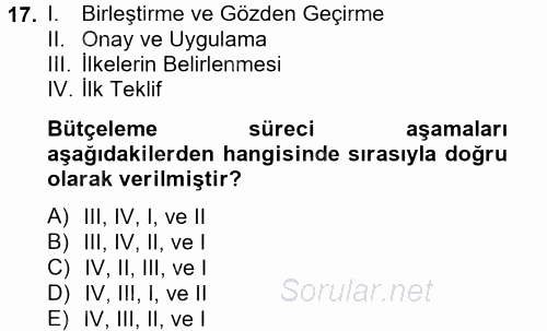 Maliyet Yönetimi 2012 - 2013 Ara Sınavı 17.Soru