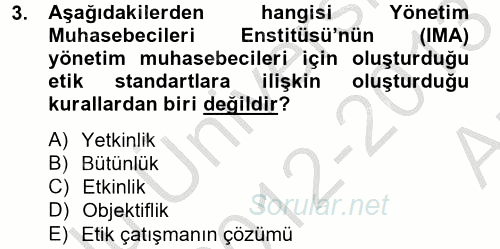 Maliyet Yönetimi 2012 - 2013 Ara Sınavı 3.Soru