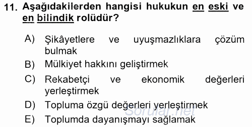 Hukuk Sosyolojisi 2017 - 2018 Dönem Sonu Sınavı 11.Soru
