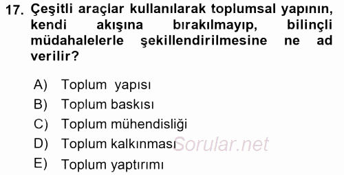 Hukuk Sosyolojisi 2017 - 2018 Dönem Sonu Sınavı 17.Soru