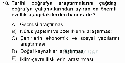 Tarihi Coğrafya 2013 - 2014 Dönem Sonu Sınavı 10.Soru