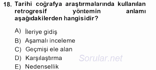 Tarihi Coğrafya 2013 - 2014 Dönem Sonu Sınavı 18.Soru