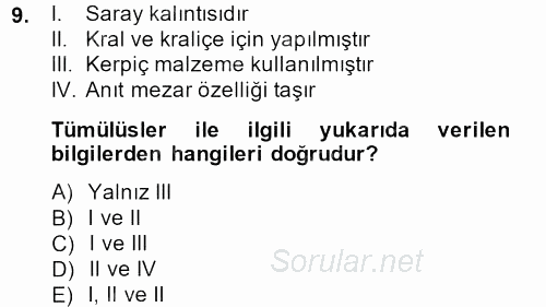 Tarihi Coğrafya 2013 - 2014 Dönem Sonu Sınavı 9.Soru