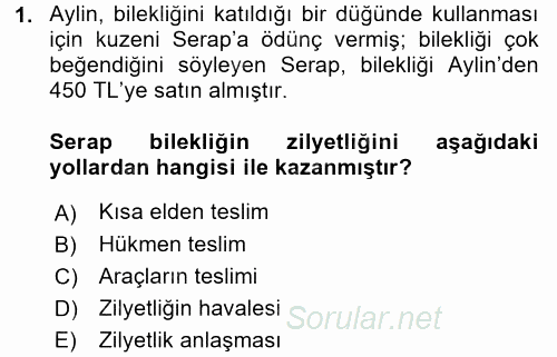 Medeni Hukuk 2 2015 - 2016 Ara Sınavı 1.Soru