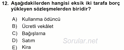 Medeni Hukuk 2 2015 - 2016 Ara Sınavı 12.Soru