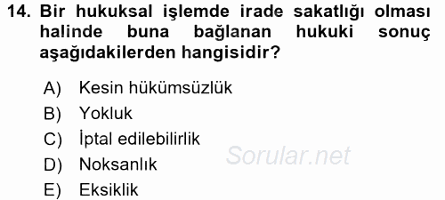 Medeni Hukuk 2 2015 - 2016 Ara Sınavı 14.Soru