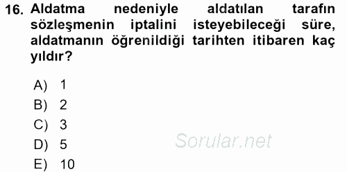 Medeni Hukuk 2 2015 - 2016 Ara Sınavı 16.Soru