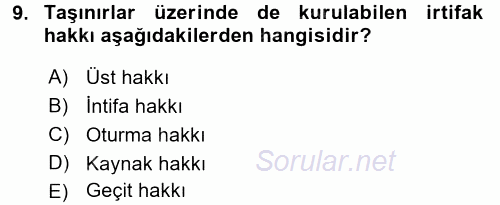 Medeni Hukuk 2 2015 - 2016 Ara Sınavı 9.Soru