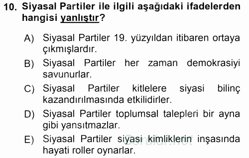 Siyaset Bilimi 2016 - 2017 3 Ders Sınavı 10.Soru