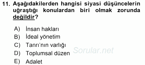 Siyaset Bilimi 2016 - 2017 3 Ders Sınavı 11.Soru