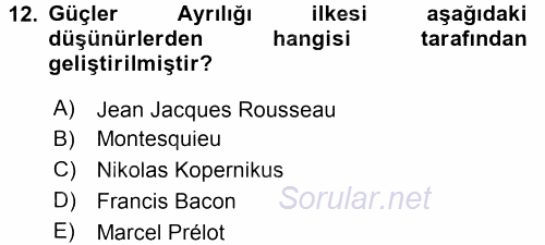 Siyaset Bilimi 2016 - 2017 3 Ders Sınavı 12.Soru