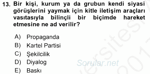 Siyaset Bilimi 2016 - 2017 3 Ders Sınavı 13.Soru