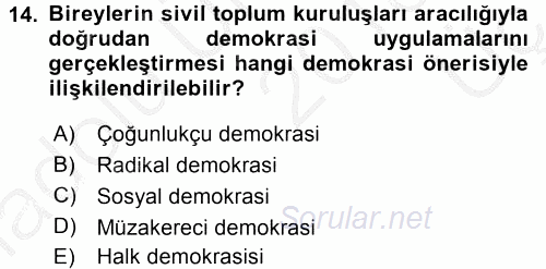 Siyaset Bilimi 2016 - 2017 3 Ders Sınavı 14.Soru