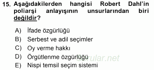 Siyaset Bilimi 2016 - 2017 3 Ders Sınavı 15.Soru