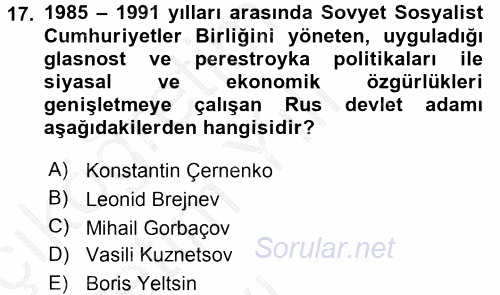 Siyaset Bilimi 2016 - 2017 3 Ders Sınavı 17.Soru