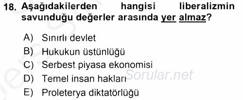 Siyaset Bilimi 2016 - 2017 3 Ders Sınavı 18.Soru