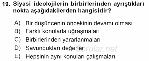 Siyaset Bilimi 2016 - 2017 3 Ders Sınavı 19.Soru