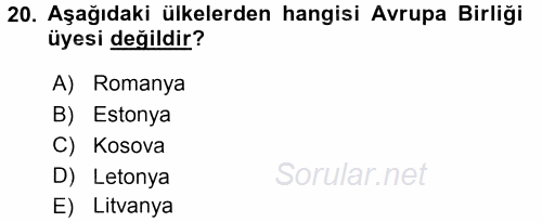 Siyaset Bilimi 2016 - 2017 3 Ders Sınavı 20.Soru