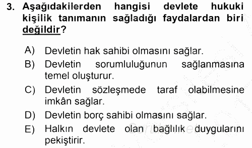 Siyaset Bilimi 2016 - 2017 3 Ders Sınavı 3.Soru