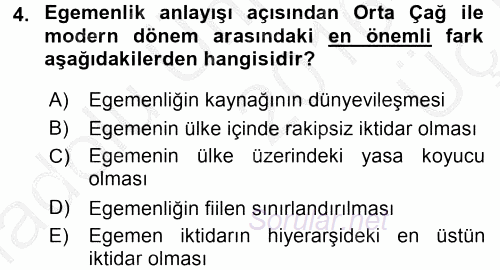 Siyaset Bilimi 2016 - 2017 3 Ders Sınavı 4.Soru