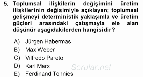 Siyaset Bilimi 2016 - 2017 3 Ders Sınavı 5.Soru