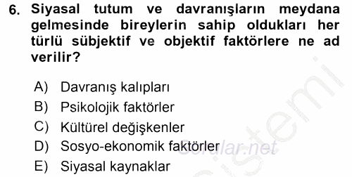 Siyaset Bilimi 2016 - 2017 3 Ders Sınavı 6.Soru