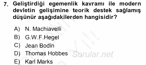 Siyaset Bilimi 2016 - 2017 3 Ders Sınavı 7.Soru