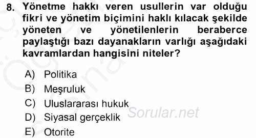 Siyaset Bilimi 2016 - 2017 3 Ders Sınavı 8.Soru