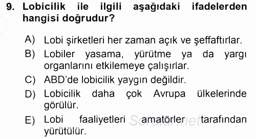 Siyaset Bilimi 2016 - 2017 3 Ders Sınavı 9.Soru