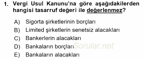 Muhasebe Uygulamaları 2015 - 2016 Dönem Sonu Sınavı 1.Soru