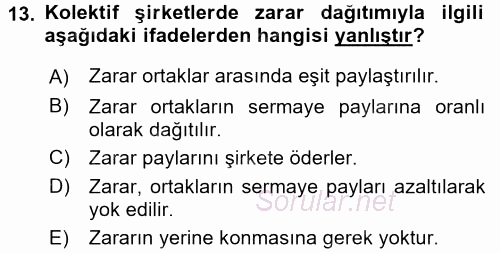 Muhasebe Uygulamaları 2015 - 2016 Dönem Sonu Sınavı 13.Soru