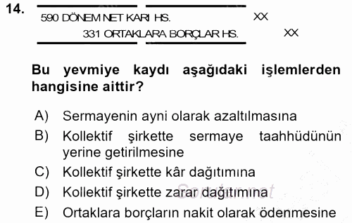 Muhasebe Uygulamaları 2015 - 2016 Dönem Sonu Sınavı 14.Soru