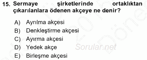 Muhasebe Uygulamaları 2015 - 2016 Dönem Sonu Sınavı 15.Soru