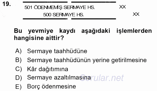 Muhasebe Uygulamaları 2015 - 2016 Dönem Sonu Sınavı 19.Soru