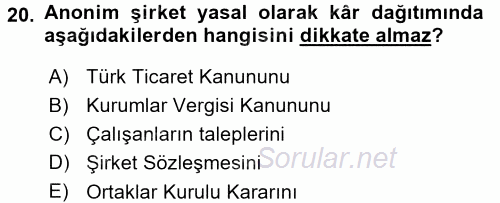 Muhasebe Uygulamaları 2015 - 2016 Dönem Sonu Sınavı 20.Soru