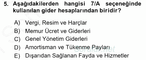Muhasebe Uygulamaları 2015 - 2016 Dönem Sonu Sınavı 5.Soru