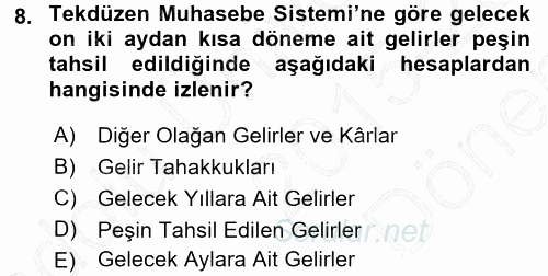 Muhasebe Uygulamaları 2015 - 2016 Dönem Sonu Sınavı 8.Soru